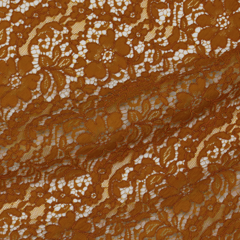 Хлопково-вискозное кордовое кружево горчичного цвета