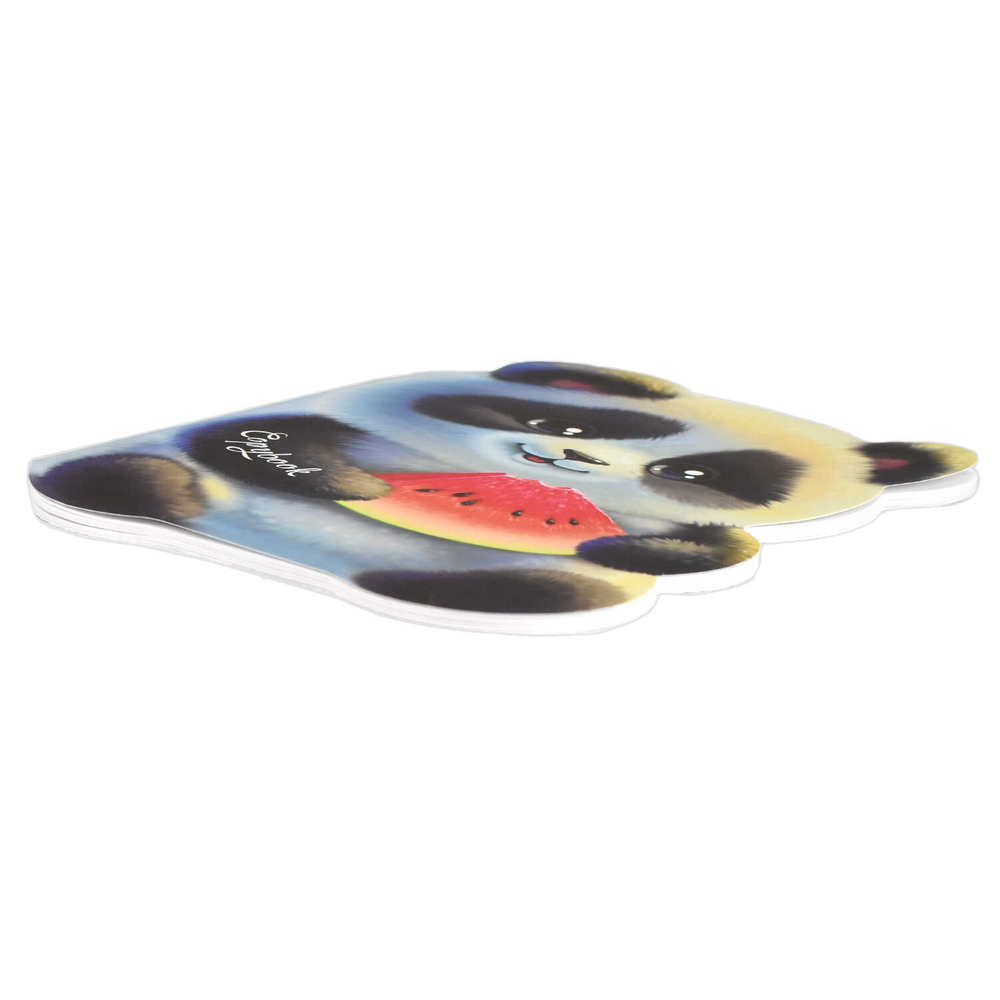 Тетрадь 40л арт. 64828/ПАНДА И АРБУЗ /180х255 мм, фигурная вырубка, мягкий переплёт (2 скобы). вн.блок - белый офсет, точка. Обложка - мелованный картон 190 г/м²,