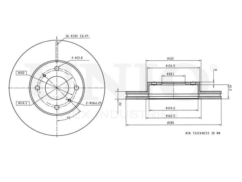 Диск тормозной передний UNIO BRD-20118