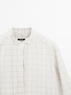 Massimo Dutti Рубашка в клетку с защипами, бежевый