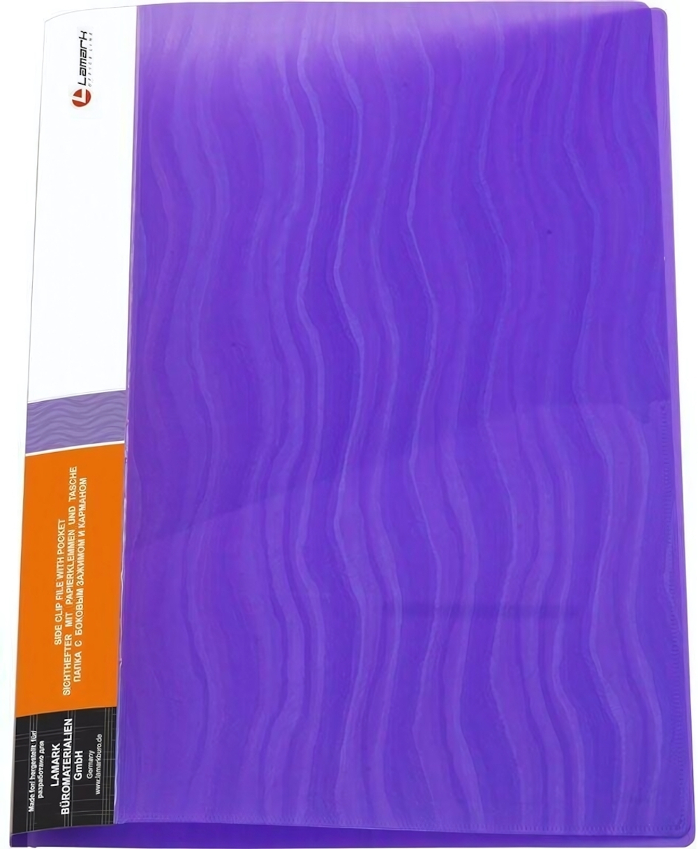 Папка с бок. зажимом 0,60мм. с карманом,фиолетовая "Волна" (Lamark)