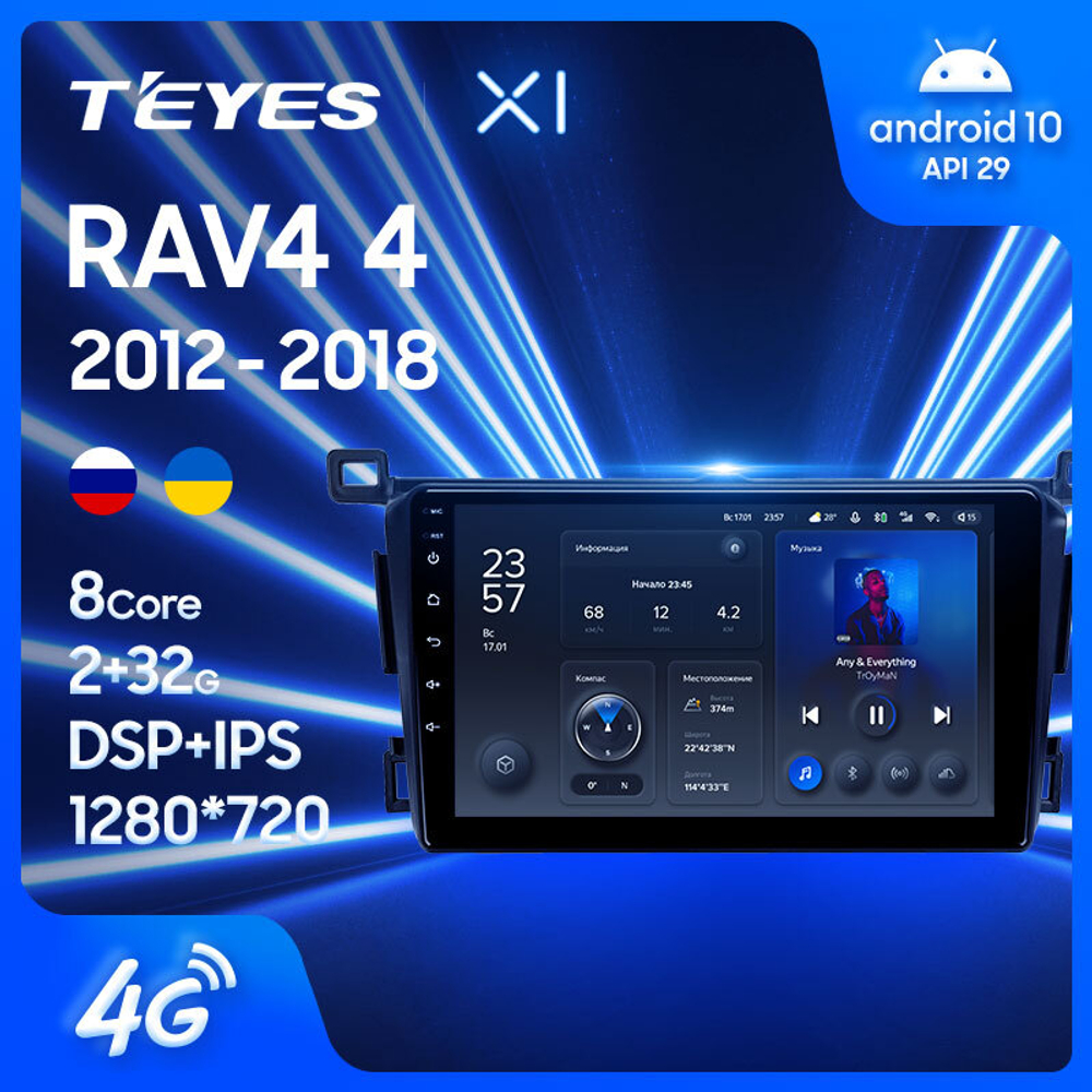 Teyes X1 9" для Toyota RAV4 2012-2018 (прав)