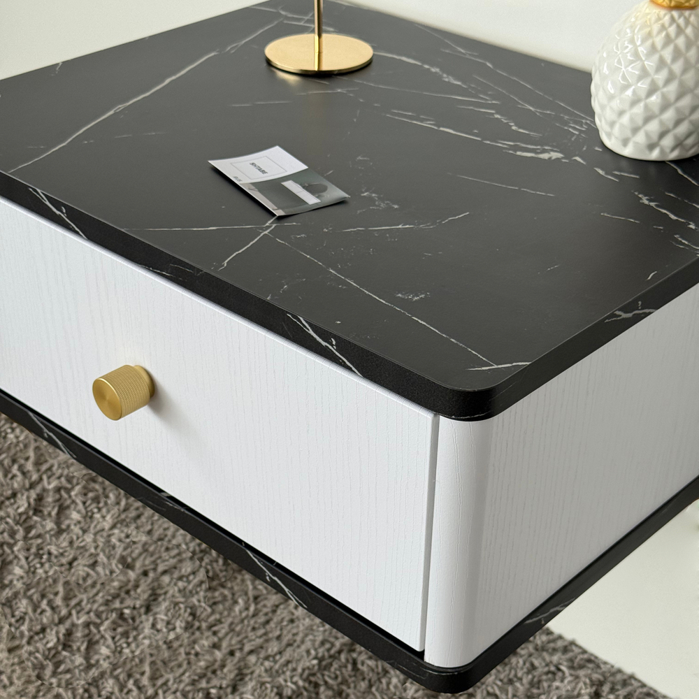 Тумба прикроватная подвесная ROYAL 5300 эко (Мрамор Неро-р.золото)