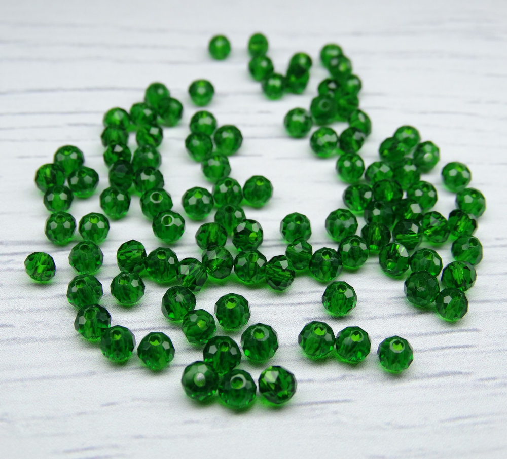 БП022НН23 Хрустальные бусины "рондель", цвет: темно-зеленый прозрачный, 2х3 мм, кол-во: 95-100 шт.