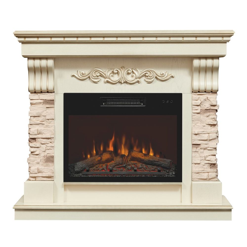 Электрокамин RealFlame Marseilles Luxe 24 WT белый дуб с золотой патиной с очагом Kendal 24