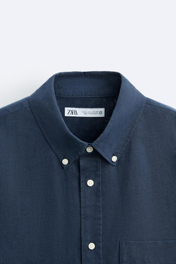 ZARA РУБАШКА ИЗ СМЕСОВОГО ЛЬНА, МОРСКОЙ СИНИЙ