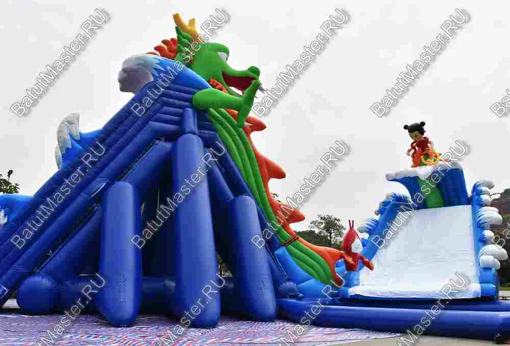 Надувной наземный аквапарк «Драконья гора», 27*17*11 м
