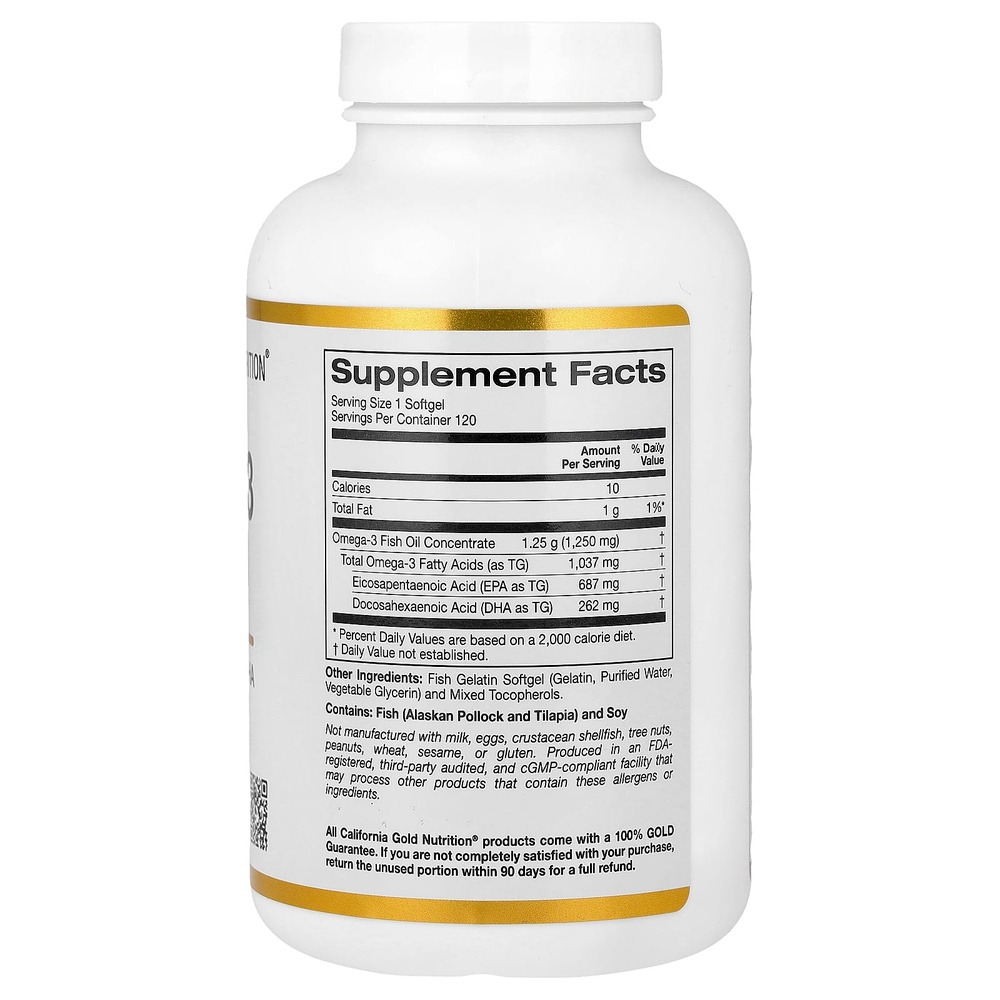 California Gold Nutrition, рыбий жир с омега-3, 120 капсул из рыбьего желатина (1250 мг в 1 капсуле)