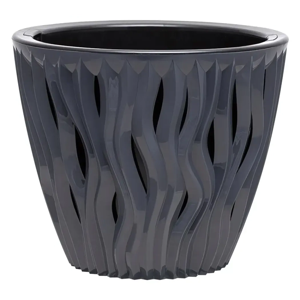 Кашпо для цветов пластиковое 3л d-19,5см «Вдохновение» Антрацит
