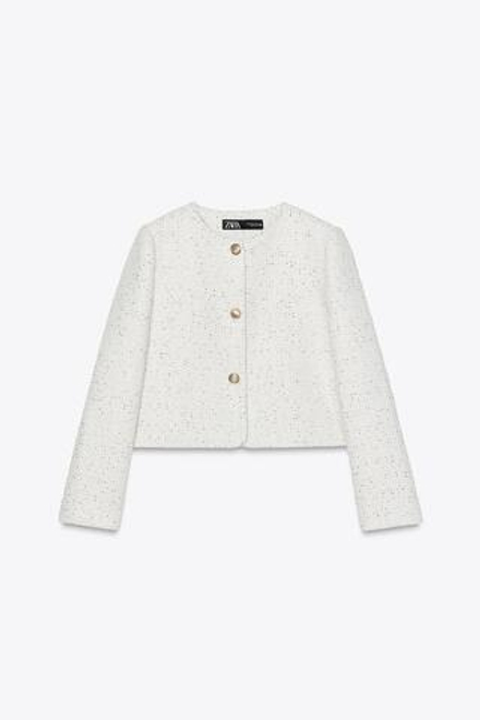 ZARA БЛЕЙЗЕР ИЗ РЕЛЬЕФНОЙ ТКАНИ С ПАЙЕТКАМИ, ЭКРЮ