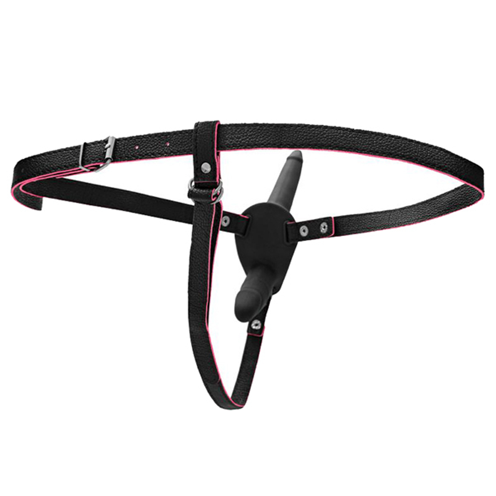 Черный страпон 15см на ремнях с вагинальной пробкой ToyFa Black&Red 901410-5