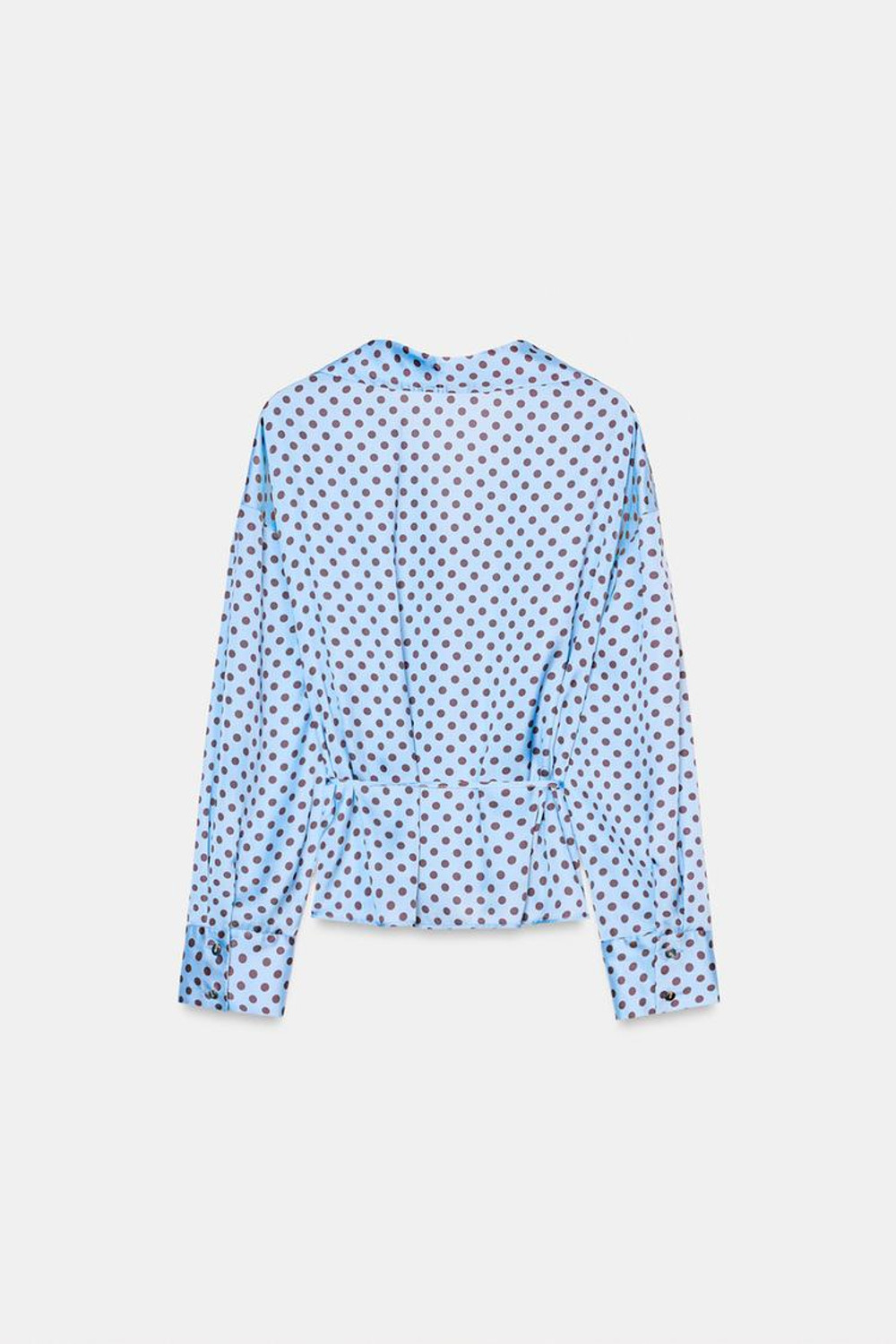 ZARA АТЛАСНАЯ РУБАШКА В ГОРОШЕК С ПОЯСОМ, КОРИЧНЕВО-СИНИЙ