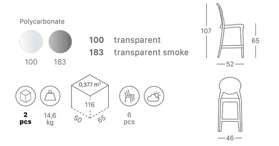 Полубарный стул Igloo прозрачный серый