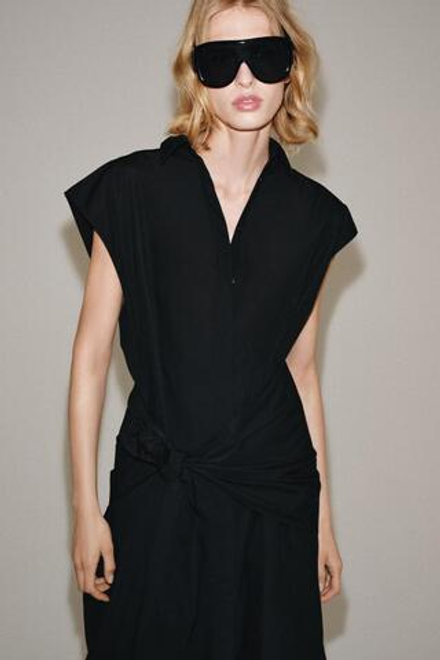 ZARA ПЛАТЬЕ-РУБАШКА С ПОЯСОМ — ZW COLLECTION, ЧЕРНЫЙ