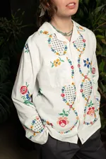 Рубашка Soeurs Украшенная Повторяющимся Цветочным Узором / Repeating Flowers Pattern Long Sleeve белая