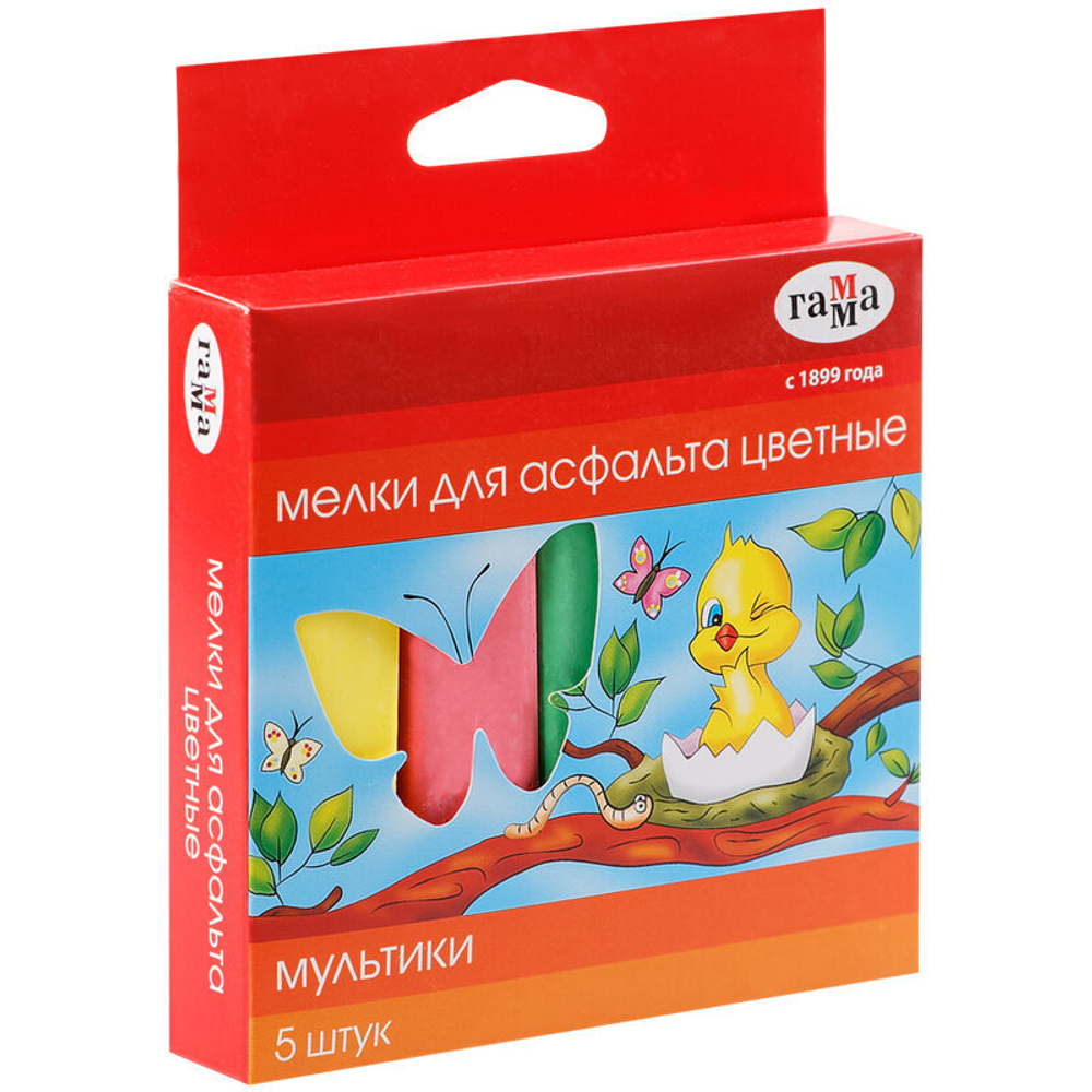 Мелки для асфальта Гамма "Мультики", цветные, 5шт., 5цв., квадратные, картонная упаковка, европодвес