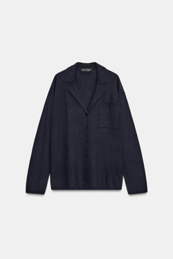 ZARА КАРДИГАН ПОЛО ОВЕРСАЙЗ ИЗ 100% СВЕРХМЯГКОЙ ШЕРСТИ, МОРСКОЙ СИНИЙ