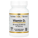 California Gold Nutrition, витамин D3, 50 мкг (2000 МЕ), 90 рыбно-желатиновых капсул