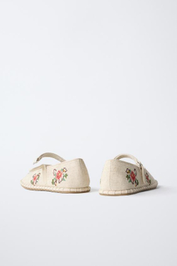 ZARA БАЛЕТКИ С ВЫШИВКОЙ, ЭКРЮ