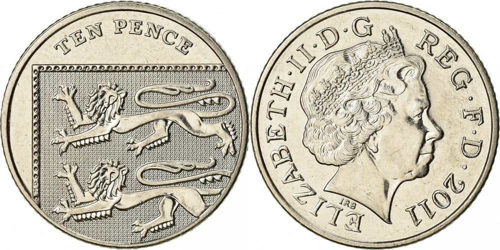 Великобритания 10 пенсов, 2011 Королева Елизавета II XF