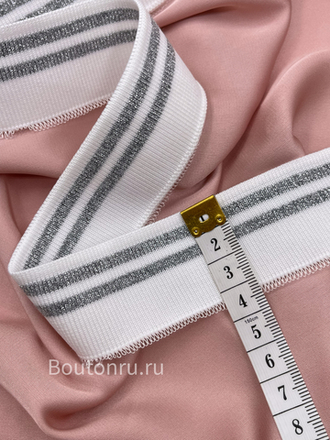 Подвяз трикотажный белый с серебряными полосками 0,8 м, ширина 3,5 см
