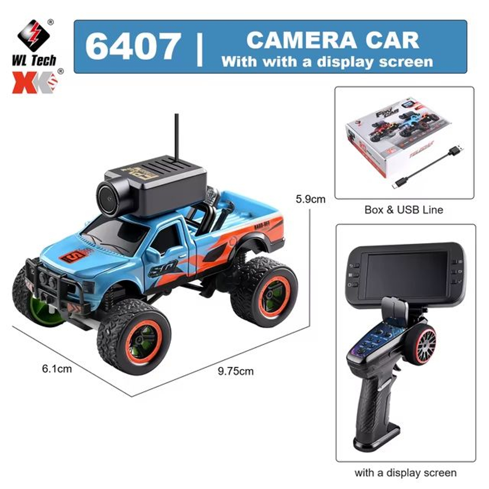 Радиоуправляемый монстр WLtoys 1/64 RC Cars 6407 камера+дисплей , версия с гироскопом цвет красный