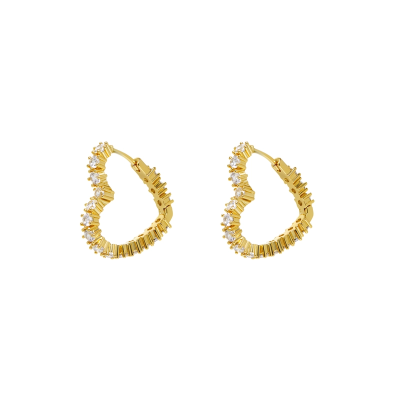 Серьги-кольца Бижутерное Бриллиантовое Сердце – Золото