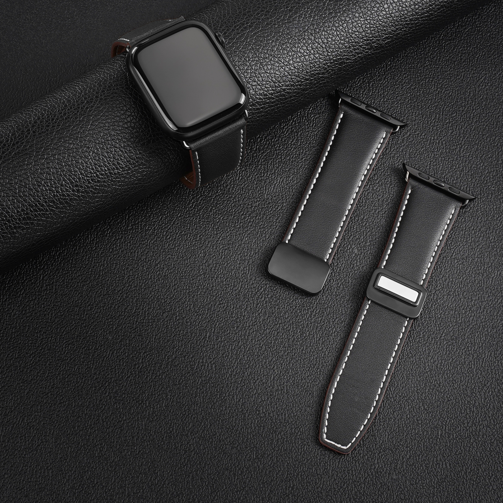 Ремешок из натуральной кожи черного цвета для смарт часов Apple Watch 38, 40, 41, 42мм, серия YA Series от Dux Ducis