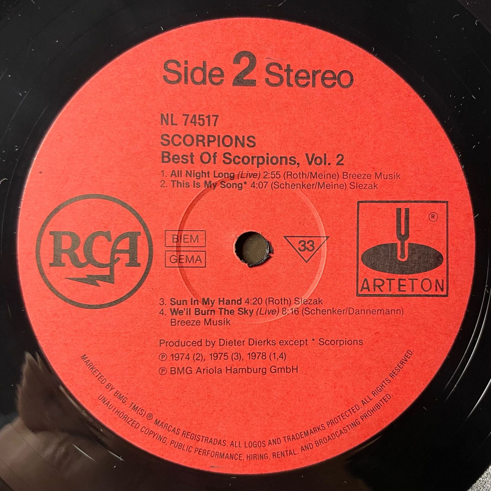 Винтажная виниловая пластинка LP Scorpions Best Of Vol. 2 (СССР 1991) Sun In My Hand