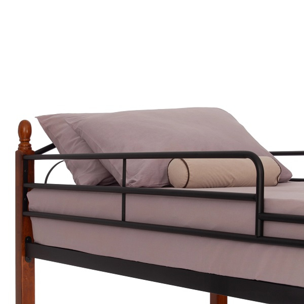 Кровать BOLERO двухярусная- дерево гевея/металл, 90*200 см (bunk bed), красный дуб/черный