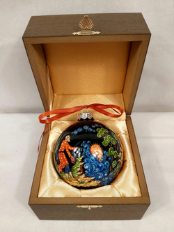 Шар новогодний (круговая роспись Палех) "Золотая рыбка" в футляре
