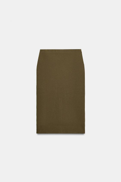 ZARA ТРИКОТАЖНАЯ ЮБКА-МИДИ, ХАКИ