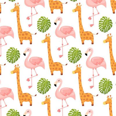 Фламинго и Жираф милый узор, фон для обоев лета животных.