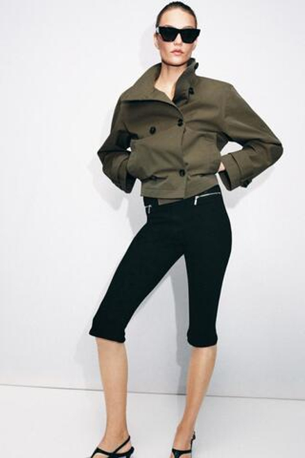 ZARA ДЖИНСЫ Z1975 КАПРИ СО СРЕДНЕЙ ПОСАДКОЙ И МОЛНИЯМИ, ЧЕРНЫЙ