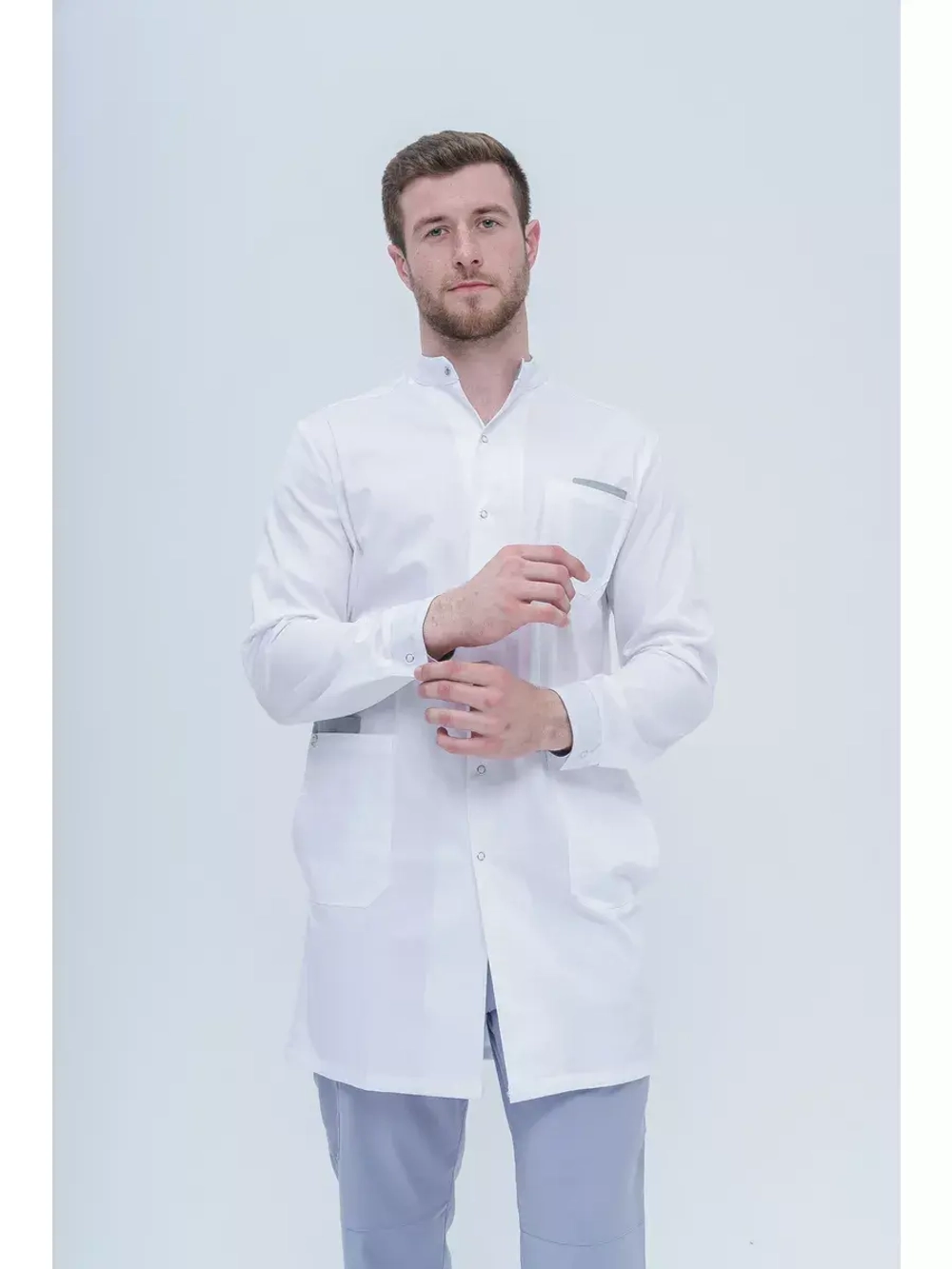 Медицинский халат мужской на кнопках TZ810-WHT