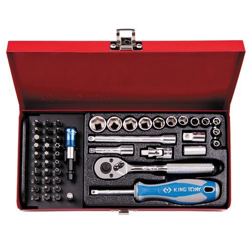 KING TONY (2551MR01) Набор торцевых головок с принадлежностями 1/4", 6-гранные, 4-14 мм, 51 предмет
