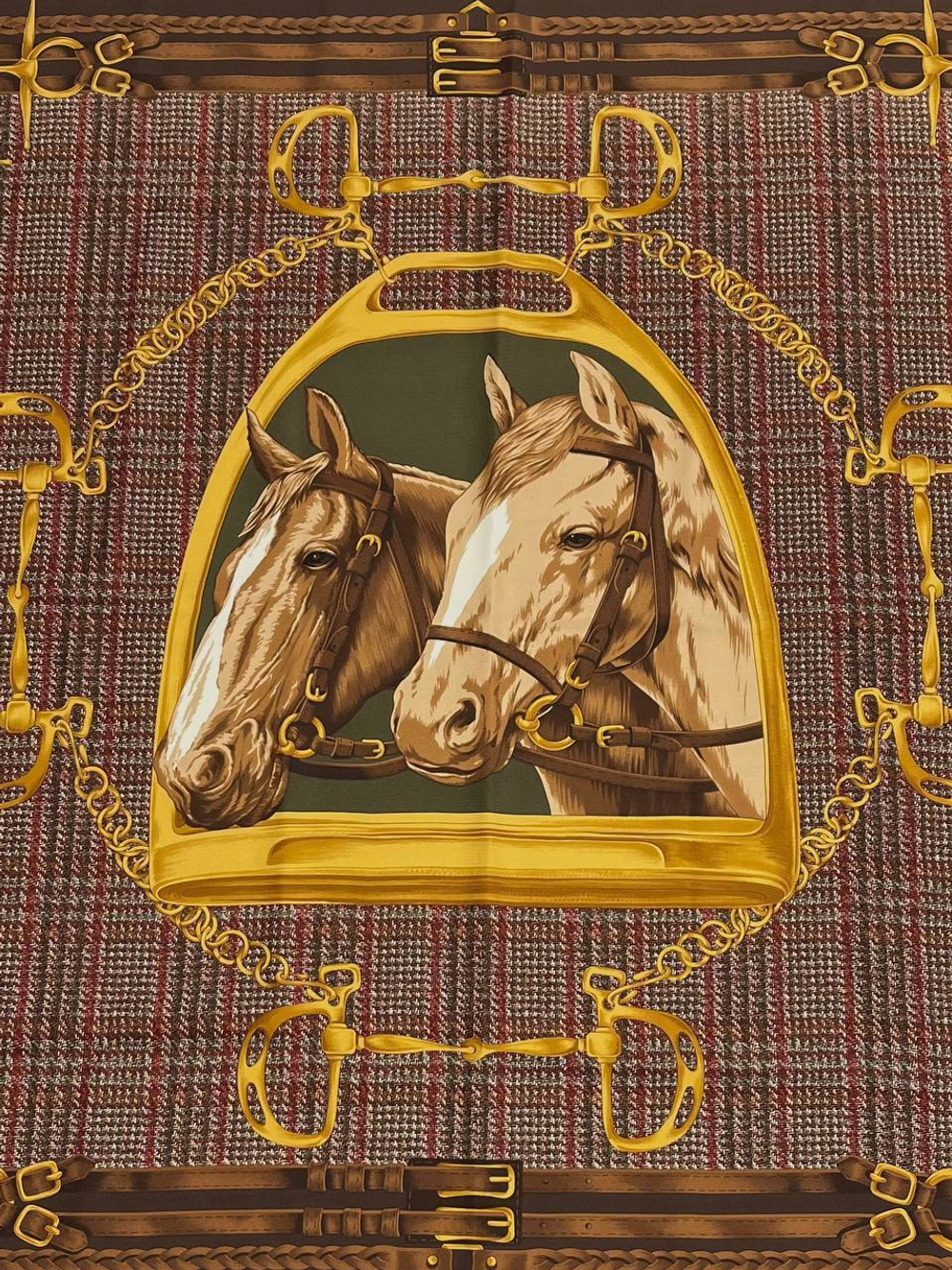 Купон шелк твил Ralph Lauren коричневый с лошадьми