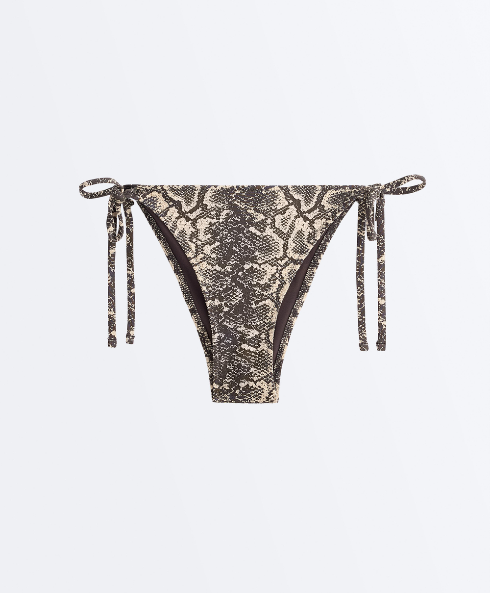 OYSHO Плавки бикини со змеиным принтом и завязками, черный