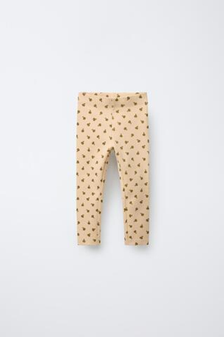 ZARA ЛЕГИНСЫ ИЗ ТРИКОТАЖА В РУБЧИК С ПРИНТОМ, ФИСТАШКОВЫЙ
