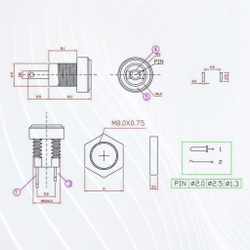 Гнездо DC-022B для монтажа на корпус 5.5x2.5 мм