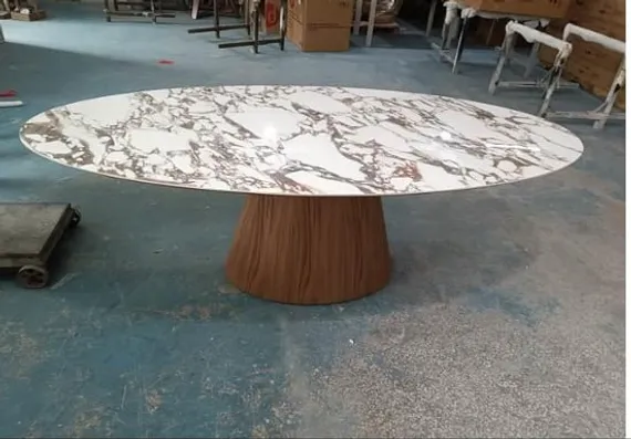 Стол овальный Ando 230х110 см, керамика Arabescato, шпон ореха