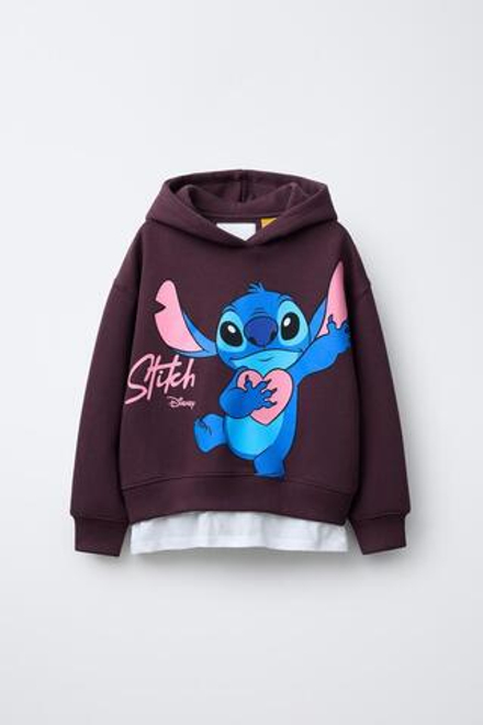 ZARA ТОЛСТОВКА КОМБИНИРОВАННАЯ С КАПЮШОНОМ ЛИЛО И СТИЧ © DISNEY, ТЕМНО-БОРДОВЫЙ