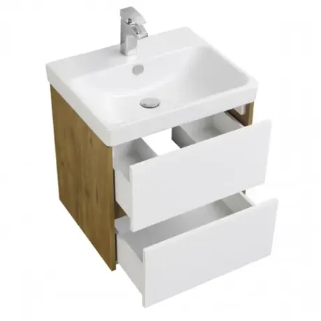Комплект: Тумба Сканди 55 Белый/ Дуб Рустикальный, Раковина Адриана 55