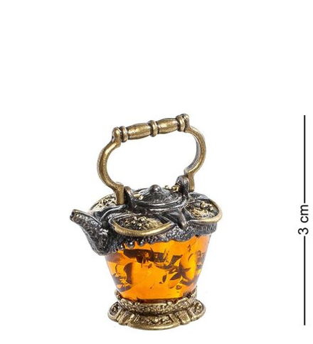 Народные промыслы AM-1354 Фигурка «Чайник Ажурный» (латунь, янтарь)