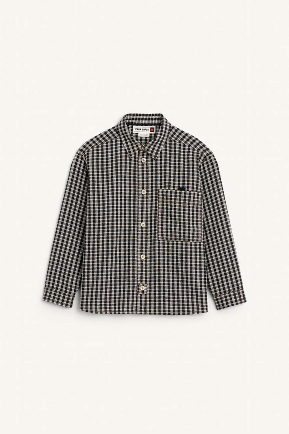 ZARA РУБАШКА В КЛЕТКУ, ЧЕРНЫЙ