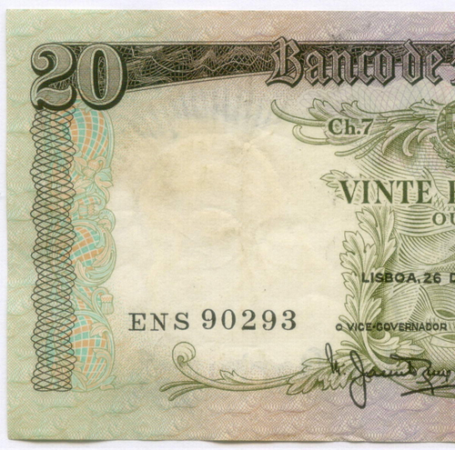 Банкнота Португалия 20 эскудо 1964 год ENS 90293. VF-XF