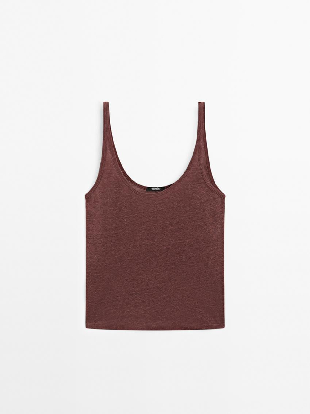 Massimo Dutti Трикотажный топ из 100% льна, бургундский