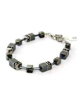 4635 Coeur de Lion колье с гематитом и черными кристаллами Сваровски.