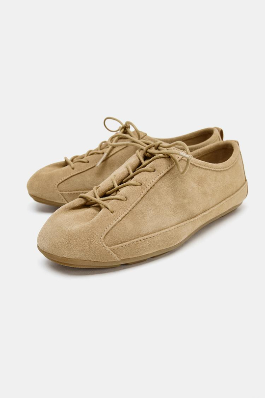 ZARA КОЖАНЫЕ ТУФЛИ-ДЕРБИ, КОРИЧНЕВЫЙ