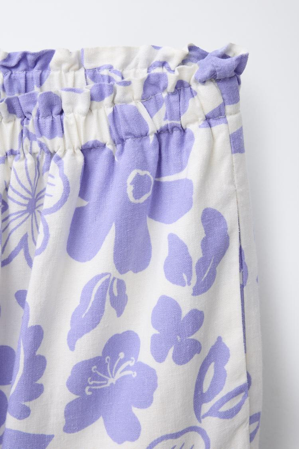 ZARA БРЮКИ ПРЯМОГО КРОЯ ИЗ СМЕСОВОГО ЛЬНА С ПРИНТОМ, ЭКРЮ/СИНИЙ